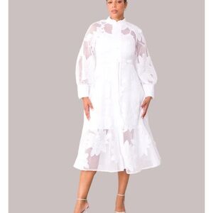 Floral Mesh Two-Piece Dress Set - 82662 
Chic White Floral Long Sleeve Dress